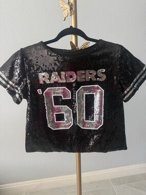 Black & Silver Sequin 'Raiders 60' Short Sleeve Top